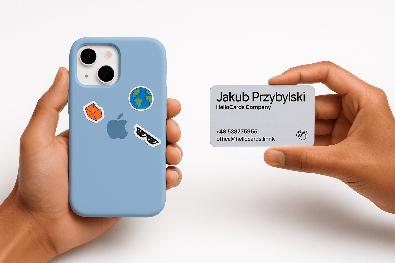 Handing over a HelloCards NFC card